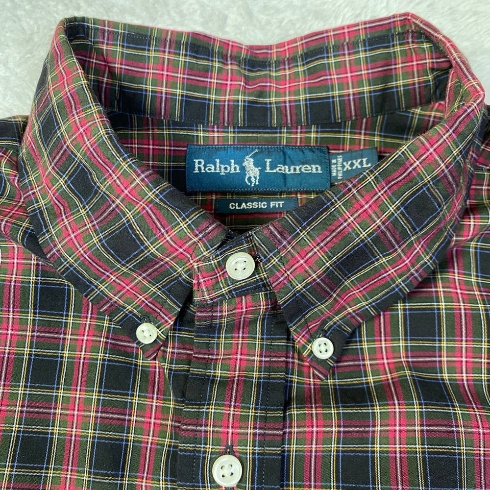 Vintage 90s Y2K Ralph Lauren Shirt Men XXL Multicolor Tartan Plaid Classic